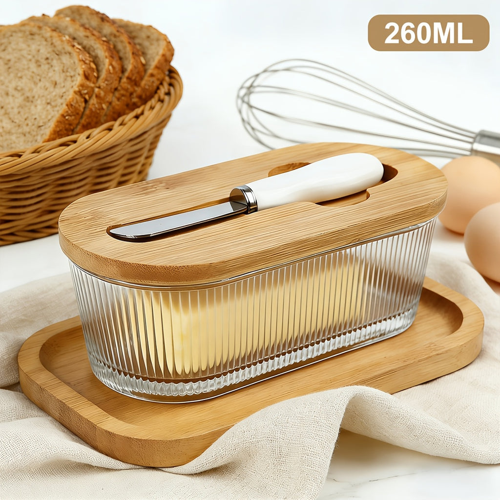 Glass Butter Dish with Airtight Sealed Lid - Preserves Butter Freshness, Butter Keeper for Countertop & Refrigerator Door Storage, Hygienic Butter Tray Suitable for The Fridge - Covered Butter Dishes with Lid