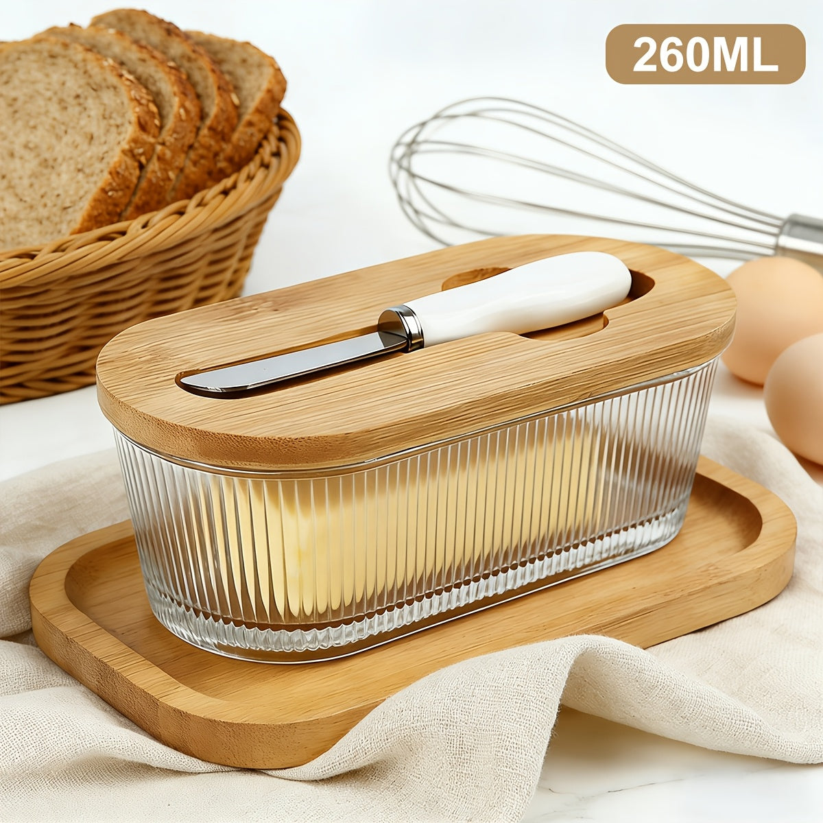 Glass Butter Dish with Airtight Sealed Lid - Preserves Butter Freshness, Butter Keeper for Countertop & Refrigerator Door Storage, Hygienic Butter Tray Suitable for The Fridge - Covered Butter Dishes with Lid