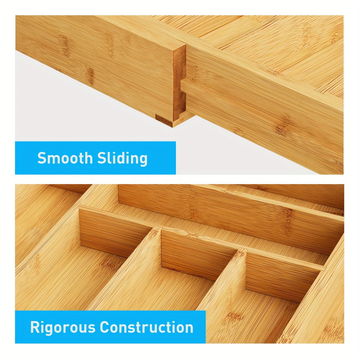 Versatile Bamboo Expandable Drawer Organizer for Cutlery, Adjustable Tray, Wooden Drawer Dividers for Organizing Silverware, Cutlery And Knives in The Kitchen, Bedroom Or Living Room