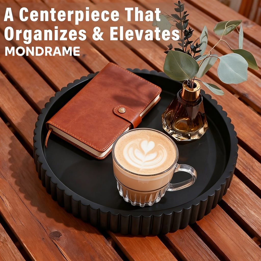 Fluted Wood Decorative Tray, Black or White Round and Square Options for Coffee Table Centerpieces, Jewelry Organization and Modern Living Room Decor