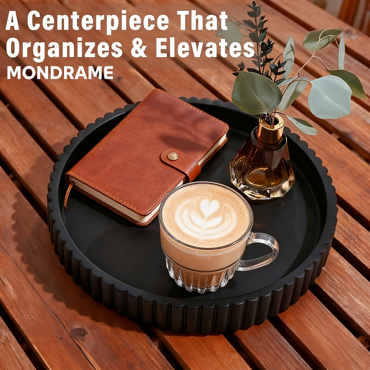 Fluted Wood Decorative Tray, Black or White Round and Square Options for Coffee Table Centerpieces, Jewelry Organization and Modern Living Room Decor