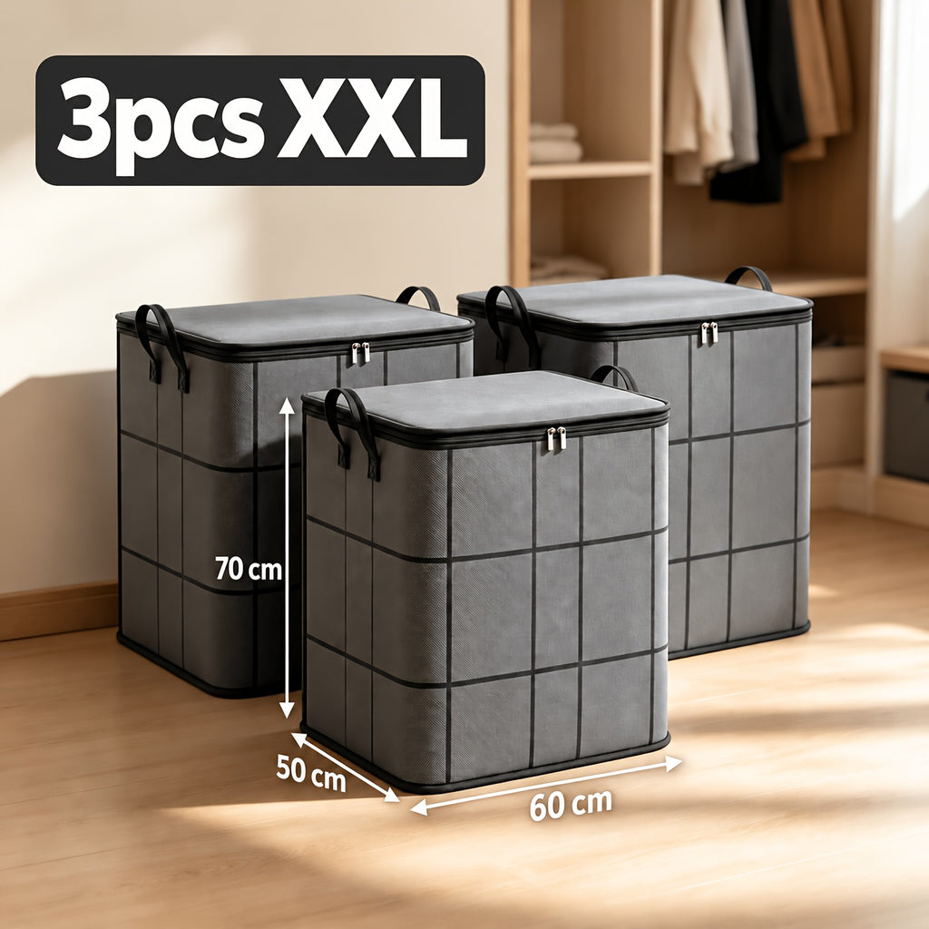 3pcs Set L/XL/XXL Storage Bags with Zippers And Lids - Foldable Durable Organizer Bags for Bedding, Blankets, Pillows, And with Portable Handles, Essential Travel Gear, Under-Bed Storage