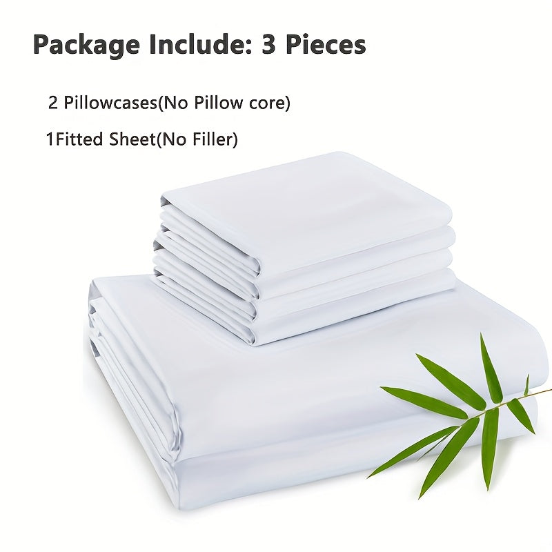 Emircey 3-piece100% Bamboo Fiber Cooling Bedding, Featuring Deep Pocket Design, Breathable And Cool, Suitable for Those Prone to Heat And Excessive Sweating. Fitted Sheet And Pillowcases, Gift for Family Members, Available In Queen King Sizes