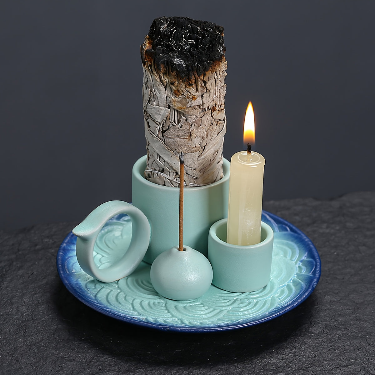 1pc Premium Ceramic Incense Burner, 4-in-1 with Handle, Suitable for Incense Sticks, Sage, Candle Holder, Perfect Ash Collection, Exquisite Home Decor Tray, Ideal for Yoga, Meditation, Housewarming, Gifts for Friends and Family