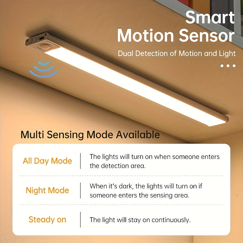 4/2/1pc LED Motion Sensor Under Cabinet Lights, 3 Color Temperatures Wireless USB Rechargeable Night Light, Indoor Closet Lights, Stick-On Anywhere Magnetic Under-Counter Light Fixtures For Kitchen Cabinet Wardrobe Cupboard Stairs.
