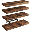 Floating Wall Shelves Set of 4, 15.8 Inch Hidden Bracket Display Shelves in Brown or Black for Bathroom, Bedroom, Living Room, Kitchen and Office