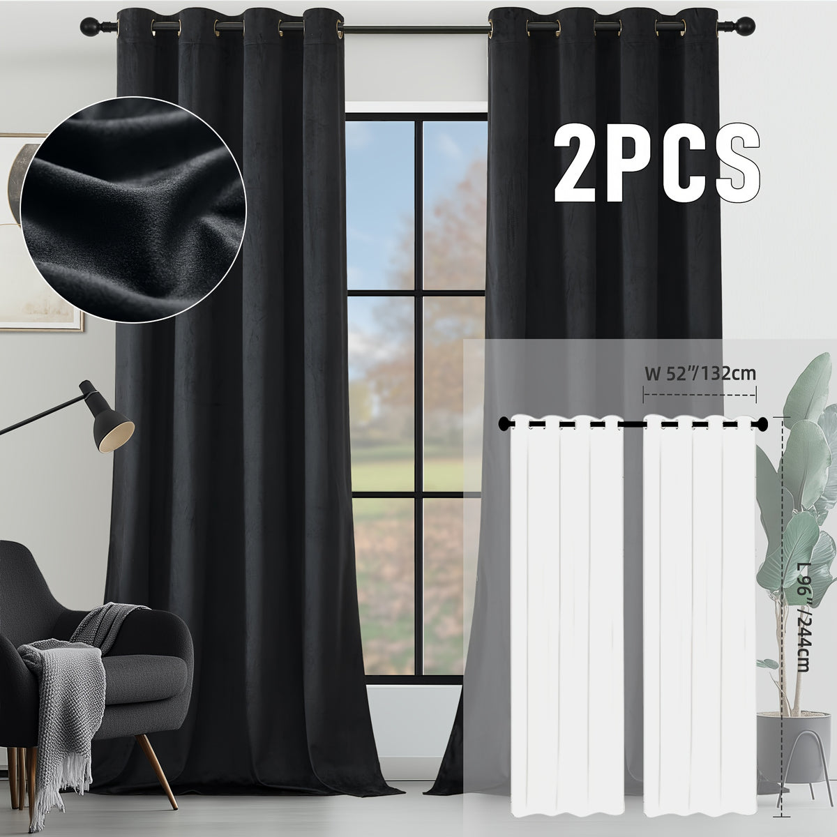 2pcs Velvet Room Darkening Curtains | Vintage Soundproof and Thermal Insulated, Elegant Soft Velvet Grommet Top Curtains for Living Room and Bedroom, Unlined, Solid Color, Fashionable Valentine'S Day Décor