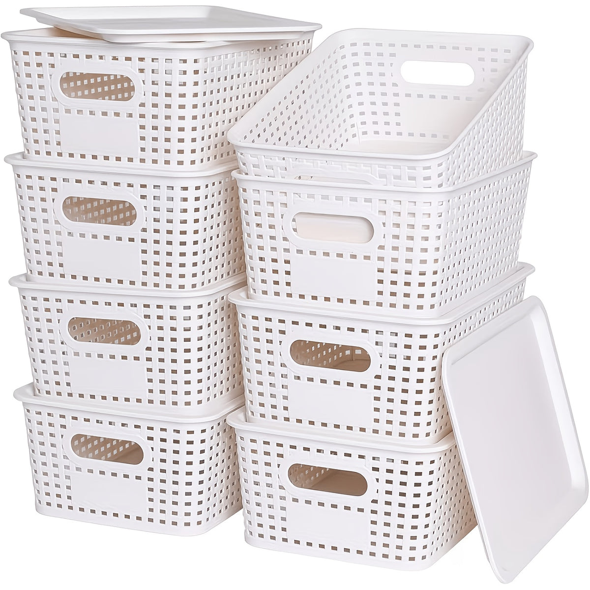 8/4-Pack-Space-Saving Organizers with Lids for Shelves/ Closet/ Desk | Multi-Scene Use In Dorm, Playroom & Office (10"x7"x4", Declutter Essential) with A File Organizer Bag, The Best Gifts for Easter Sunday And Mother's Day
