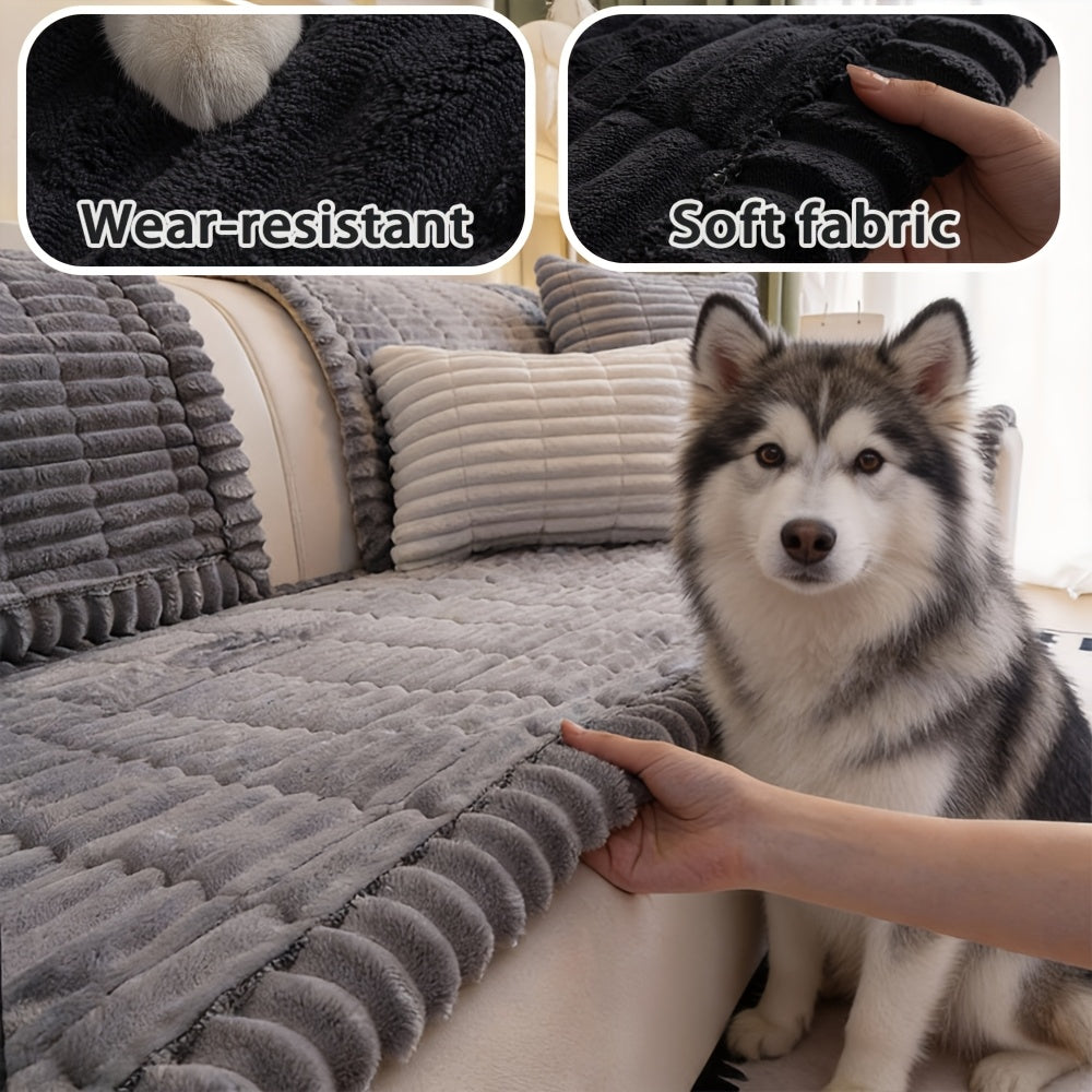 1pc Bohemian Style Sofa Cover, Plush Thick Warm Sofa Cover with Ruffled Edges, a Pet'S Favorite, Home Protection And Decoration Cover
