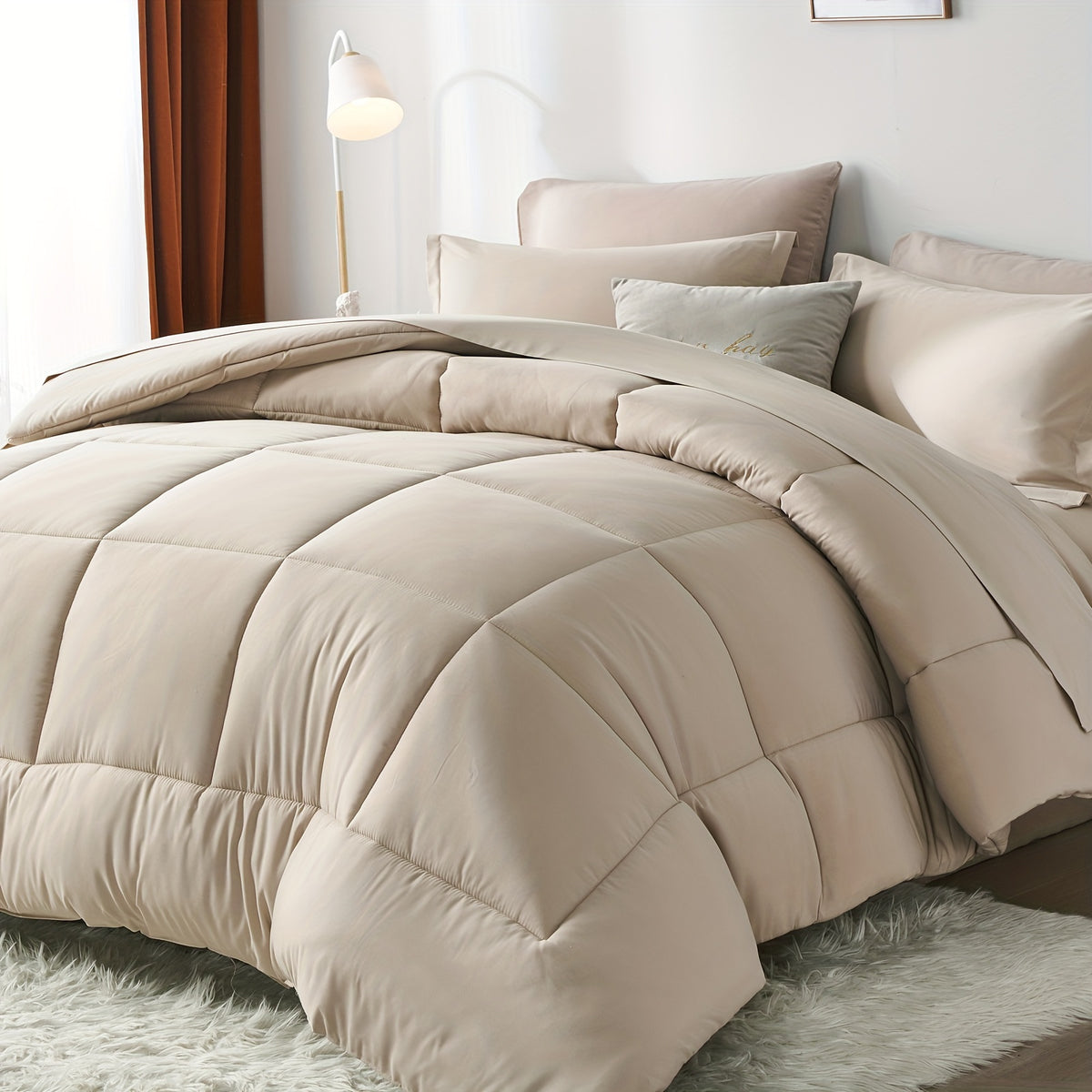 5/7pcs Luxurious Checkered Comforter Sets Queen-Breathable Comforter-Ultra-Soft Fluffy Fiber Filling, Warmth For All Seasons-Bed In A Bag With Comforter, Flat Sheet, Fitted Sheet, Pillowcases, And Pillowshams, Thick Comforter Set, Family Gift Set