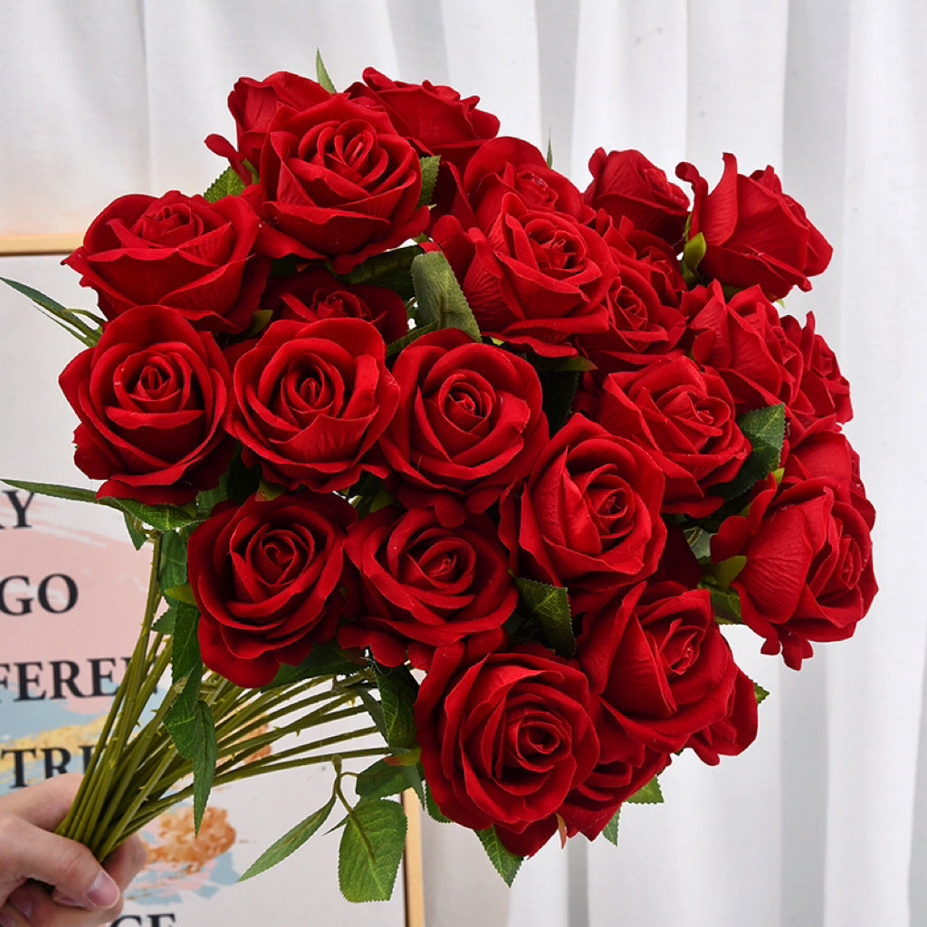 10pcs Artificial Velvet Rose Burgundy Red Flowers Fake Roses with Long Stems for Valentine's Day & Wedding Bouquets Centerpieces Bridal Shower Party Decorations