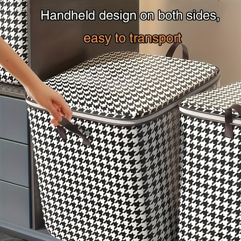 Checkered Storage Bags 2 Pack, Extra Large Fabric Organizers with Double Zippers and Carry Handles for Clothes, Bedding, Moving and Closet Organization