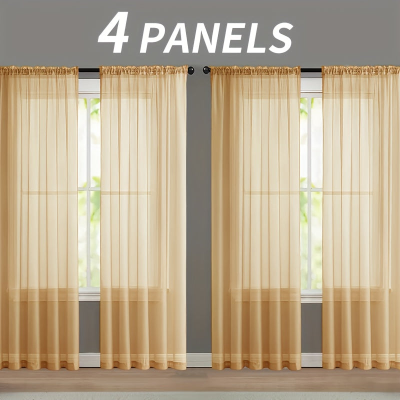 4pcs Set Of Transparent Gauze Curtains, Hanging From The Top Through A Pole, Natural Filtering, Dreamy And Hazy, Beautifying The Room Decoration Windows, Suitable for Living Rooms, Bedrooms, Study Rooms, Dining Rooms, Balconies, Dressing Rooms