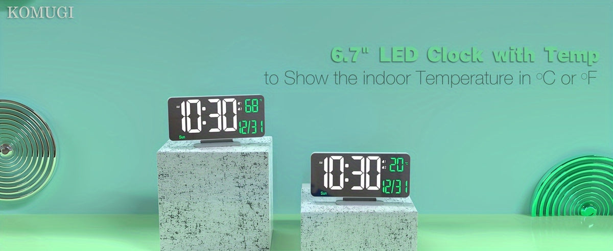 1pc Alarm Clock For Bedroom, 6. 7" Desk Digital Clock, Led Clock, Mirror Clock, Dual Alarm Clock For Living Room With Seconds, Date, Week, 12/24h, Dimming