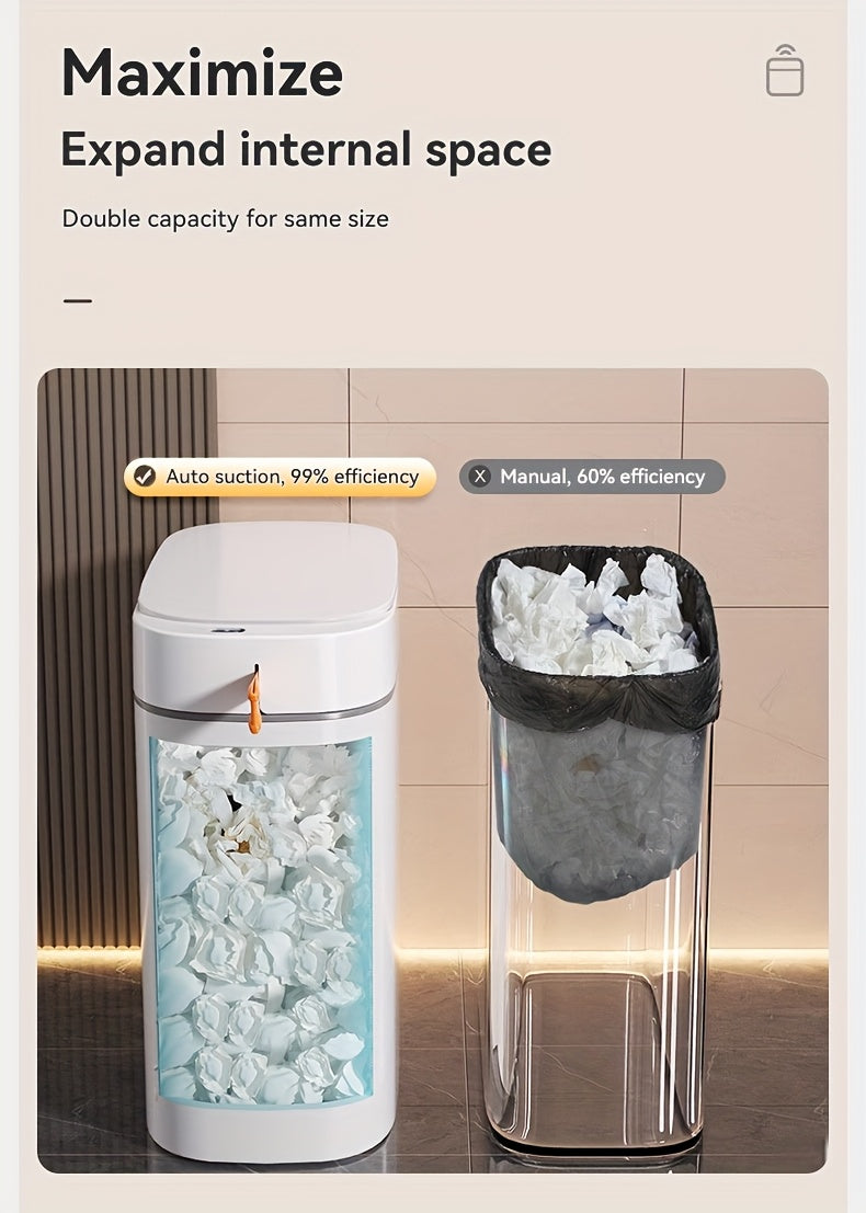 1pc/2pcs/3pcs Self-Emptying Trash Can with Drawstring Bags, Hands-Free Pull-Out Design, 3.8-Gallon Capacity – Ideal for Home, Bathroom, Kitchen, Bedroom & Dorm Room Decor and Accessories