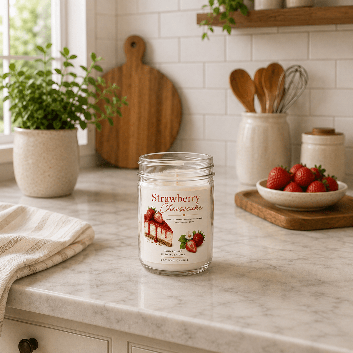 Strawberry Cheesecake Scented Soy Wax Candle
