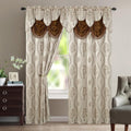 Jacquard Curtains with Attached Waterfall Valance, 2 Room Darkening Rod Pocket Panels 54 x 84 Inches Each for Living Room, Bedroom and Home Office Decor