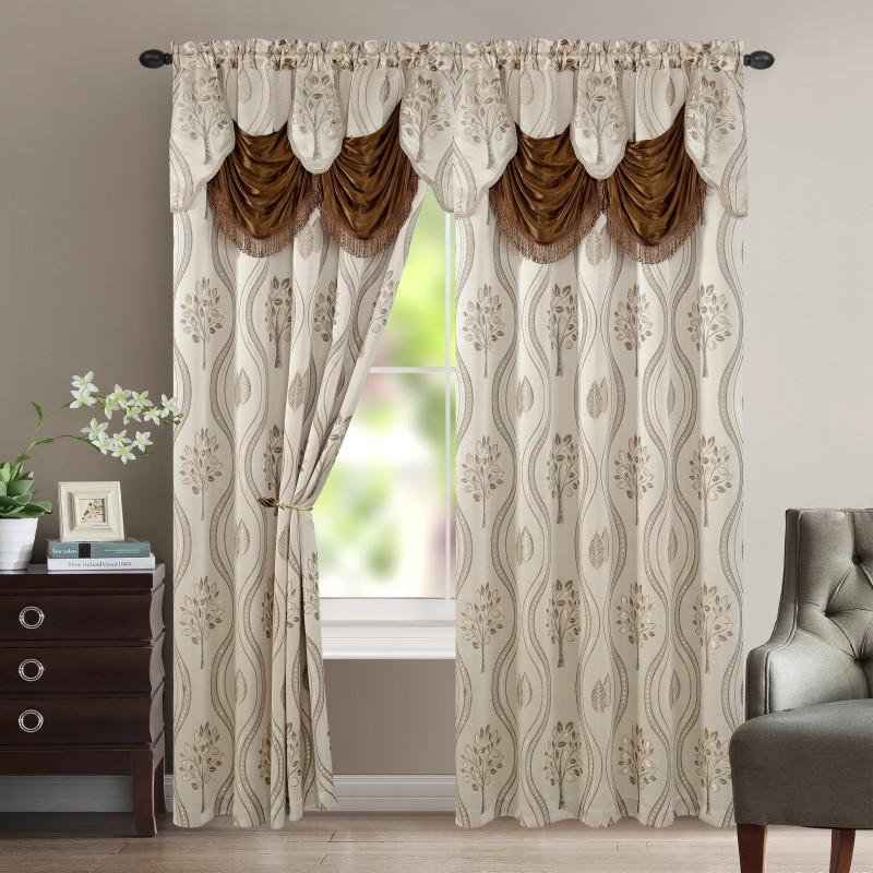 Elegant Comfort Luxury 2pc Fancy Aurora Jacquard Design Room Darkening 54 x 84 inch Rod Pocket Curtain Panel Set With Attached Waterfall Valance Machine Washable for Living Room, Bedroom, Study, Home Office, Curtains for Living Room, Bedroom Elegance, Cla