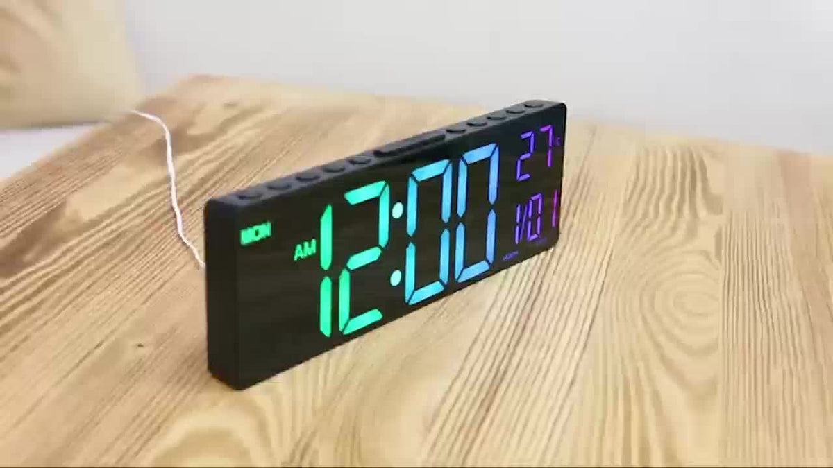 10.5 Inch Large Digital Wall Clock with Dual Alarms, Night Light, Large LED Screen Display, 8 RGB Colors, Auto DST, Temperature, Brightness Adjustment for Living Room, Bedroom, Kitchen Elderly Gift