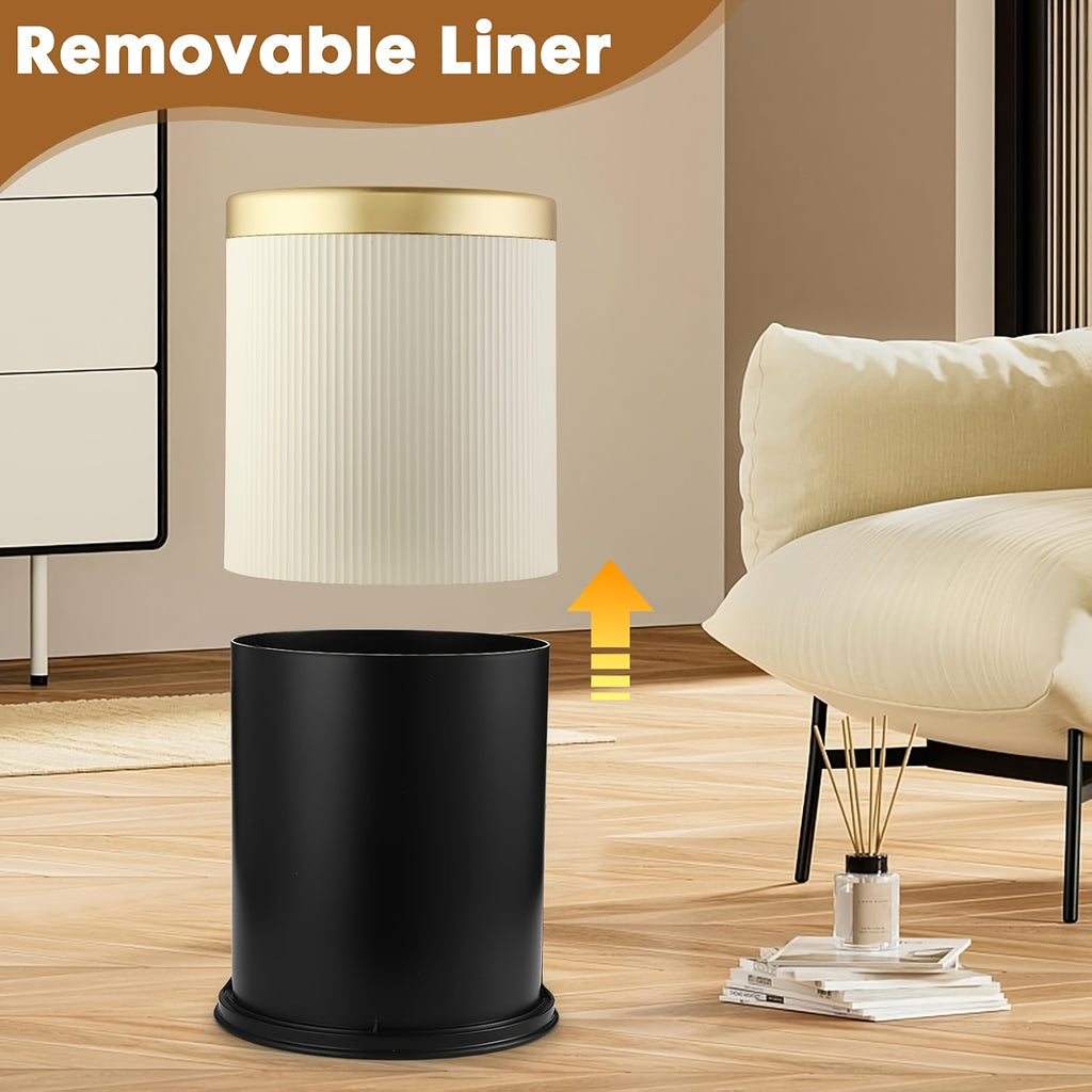 1pc 3.17gal Luxury Large Capacity Push-Lid Trash Can, Dual Inner Buckets, Bathroom Trash Can, Odor-Sealing Oval Garbage Bin, Modern Plastic Waste Container for Kitchen, Bedroom, Living Room, Bathroom. Gifts for Labor Day, Halloween, And Christmas