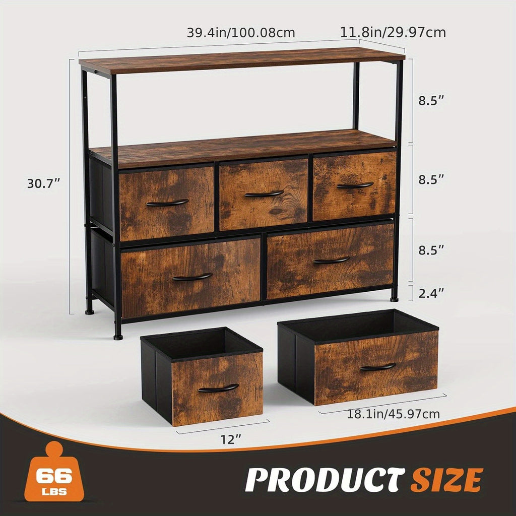 5-Drawer Cabinet Tower, Father'S Day Gift, TV Stand for Bedroom, TV Dresser for 45 Inches, Media Console Table, Entertainment Center with 5 Fabric Drawers Cabinet And Open Storage Shelf Other (Furniture) Cabinet for Living Room, Hallway