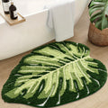 Leaf Shaped Bath Mat, 24 x 31.5 Inch Green Plush Absorbent Bathroom Rug with Anti-Slip Design, Machine Washable for Shower, Tub and Sink Areas