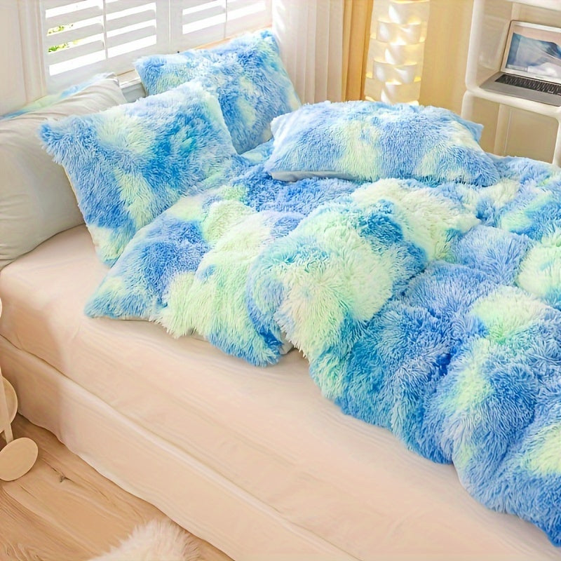 Plush Duvet Cover Set with 2 Pillowcases, 3-Piece Zipper Closure Bedding in Solid and Tie Dye Colors for Bedrooms, Guest Rooms and Dorms, No Insert