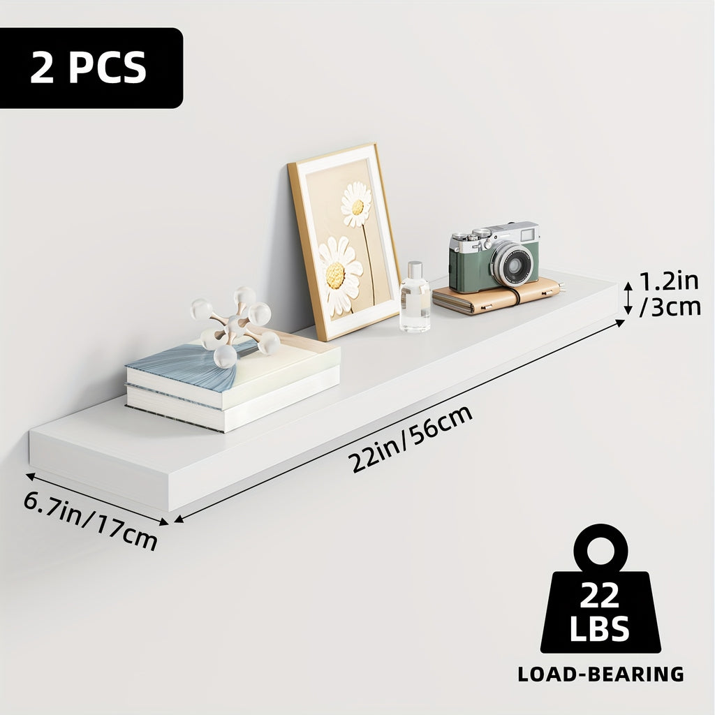 TOMNK 2pcs Floating Shelves, 22" Wood Hanging Shelf For Wall, Mounted Wood Shelves For Kitchen, Storage Over Toilet, Hanging Book Shelf For Wall Home Living Room Decor, White/Brown/Black