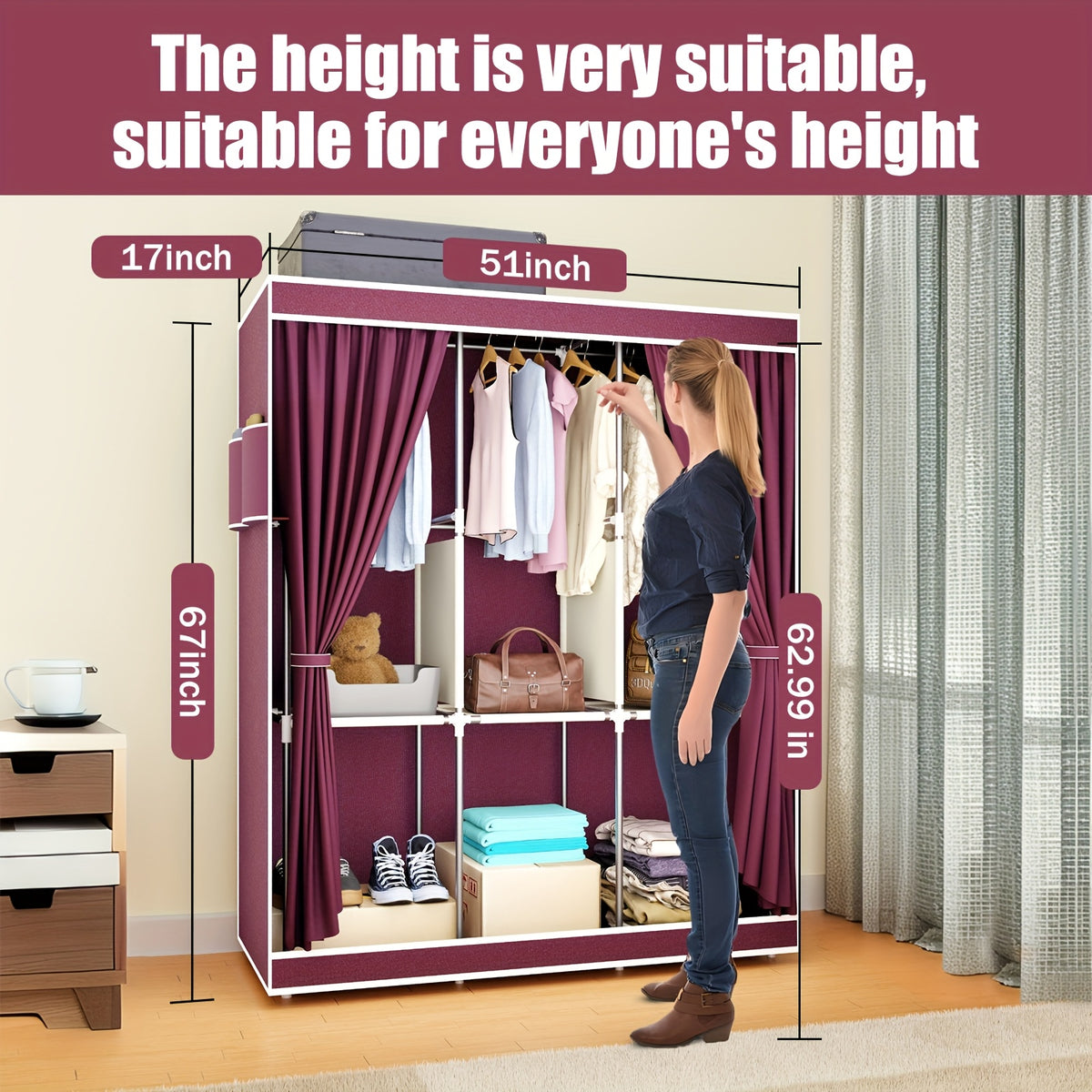 Portable Closet Storage Organizer Clothes Wardrobe Shoe Clothing Rack Shelf Dustproof Non-woven Fabric, Portable Closets