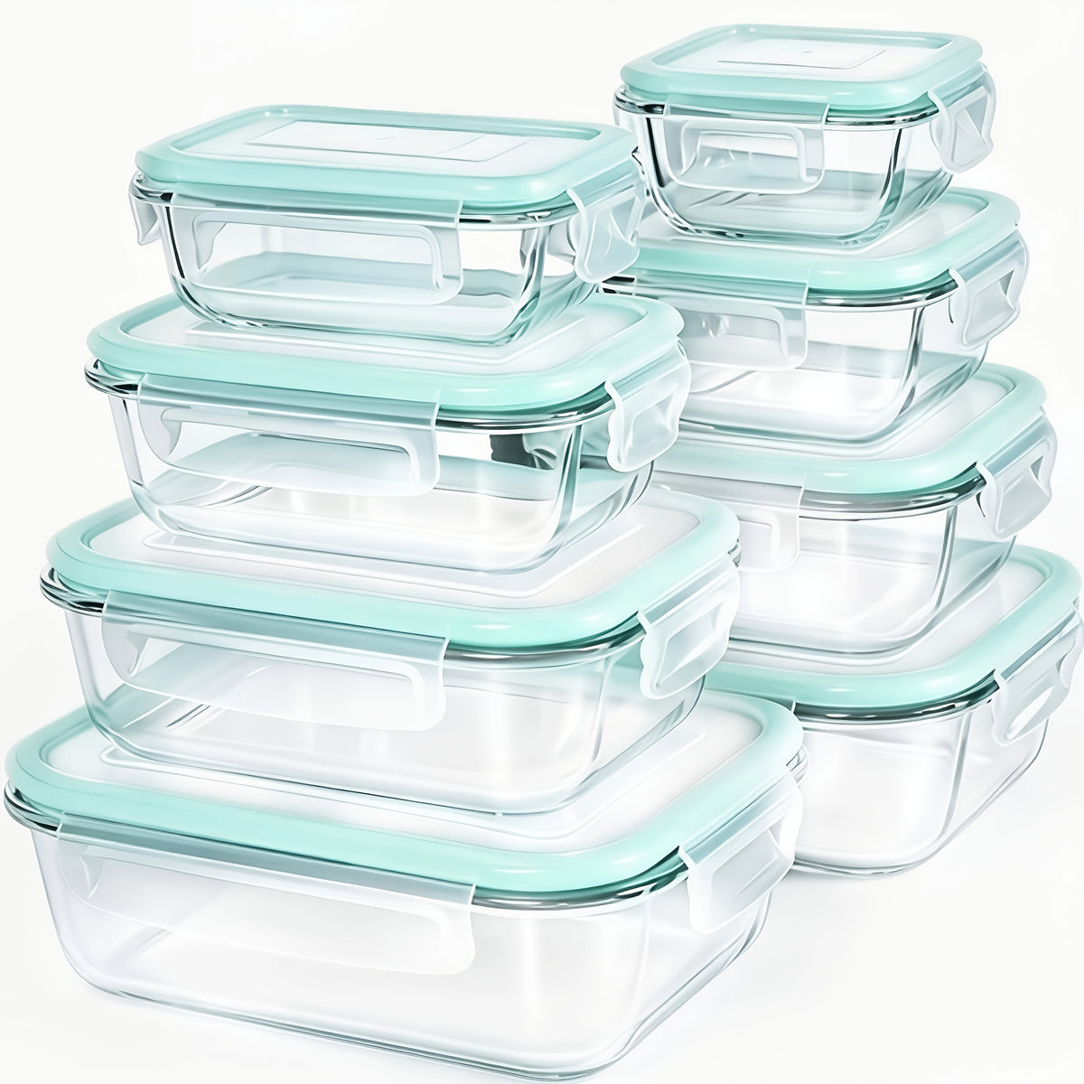 Premium Glass Food Storage Containers, Airtight Leak-Proof BPA Free Stain-Resistant Easy-Clean Design, Microwave Oven Freezer And Dishwasher Safe, 8pcs, for Meal Prep And Bento Boxes