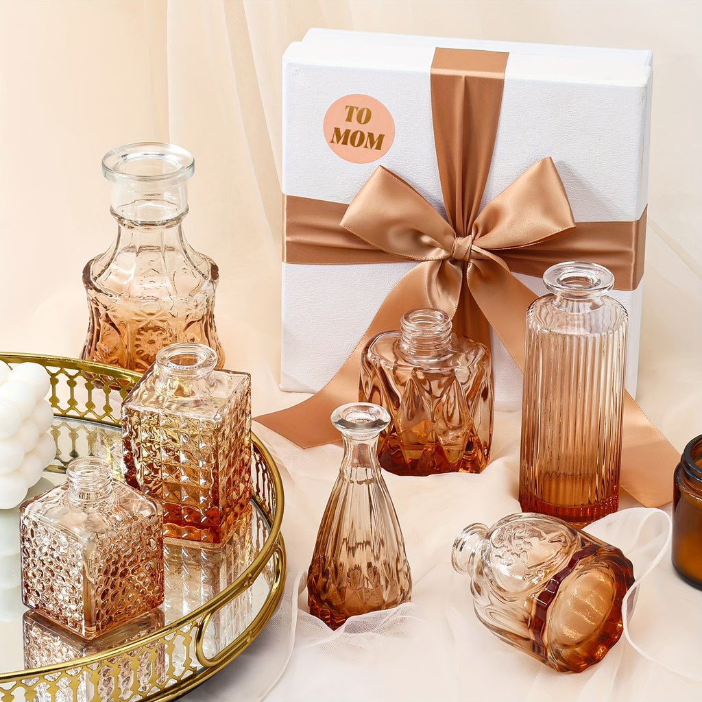 Amber Glass Bud Vases Set of 36, Small Mixed Size Flower Vases with Vintage Look for Rustic Wedding Centerpieces, Holiday Tables and Home Decor