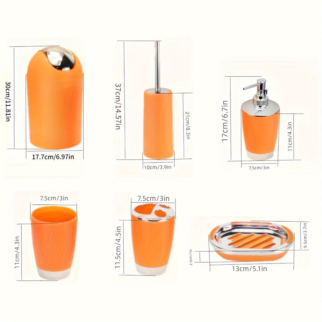 7pcs Luxury Bathroom Accessory Set - Premium Quality, Modern Style - Complete with Trash Can, Toilet Brush, Lotion Dispenser, Soap Dish, Mouthwash Cup & Toothbrush Holder - Space-Saving, Easy to Clean, Ideal for Bathroom Decor And Housewarming Gifts