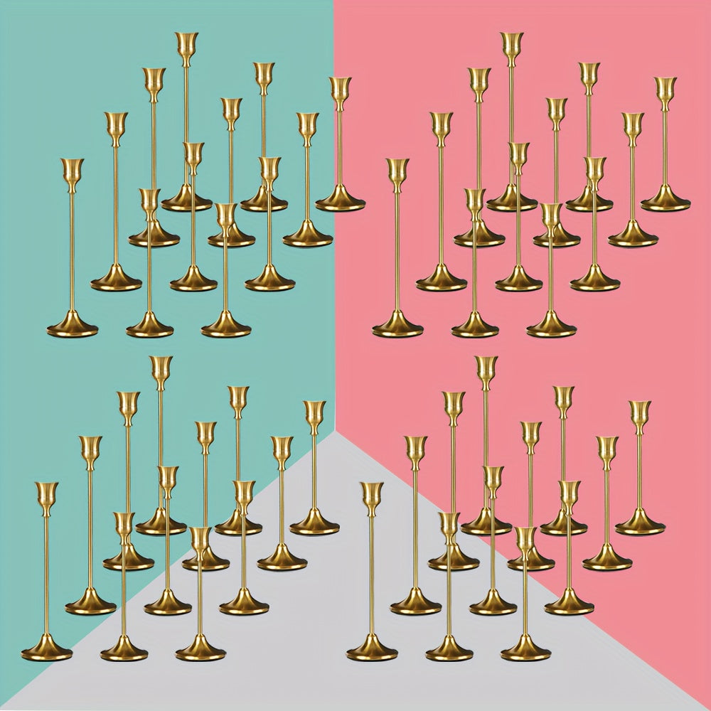 30pcs/48pcs/36pcs Copper Plated Candlestick Holders, Retro Style Minimalist Dining Tables Center Decoration, Suitable for Celebrations, Birthdays, Weddings And Christmas, Parties, Dining Tables, Fireplace Decoration Candle Holders