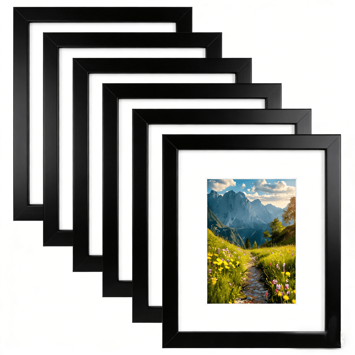 6 Packs 6x8/8x10/9x12/11x14/16x20 Picture Frames Set, Engineered Wood Gallery Wall Frame Set with Plexiglass - Wall Mounting or Tabletop Display