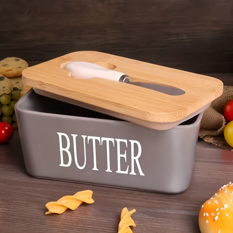 1pc Luxury Large Butter Dish with Lid - Ceramic Countertop Keeper with Knife High-Quality Sealing and Easy-Clean Design - Perfect Kitchen Gift for Butter Lovers Butter Container