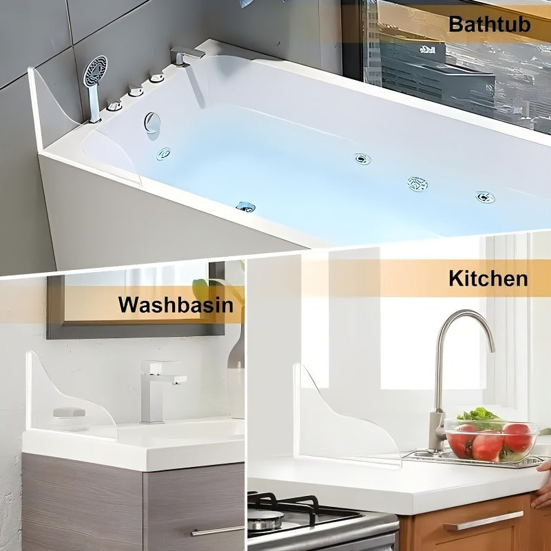 2pcs Transparent Curved Splash Guards - Heavy-Duty Splash-Proof Design, Tool-Free Adhesive Installation (No Drilling), Durable Acrylic Bathroom Guards with Modern Curved Shape for Bathtub, Sink, Shower - -Splash Protection