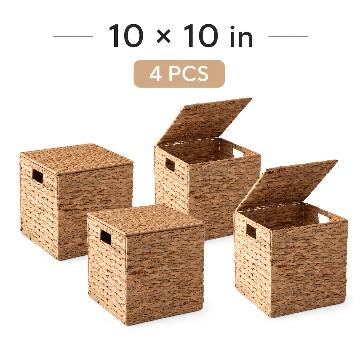 2pcs/4pcs Hyacinth Wicker Baskets Woven Baskets for Storage Baskets for Shelves Water Hyacinth Wicker Storage Basket Square Cub Natural Rattan Basket for Towels, S, Magazines and Kitchen Organizati, Shelf Baskets