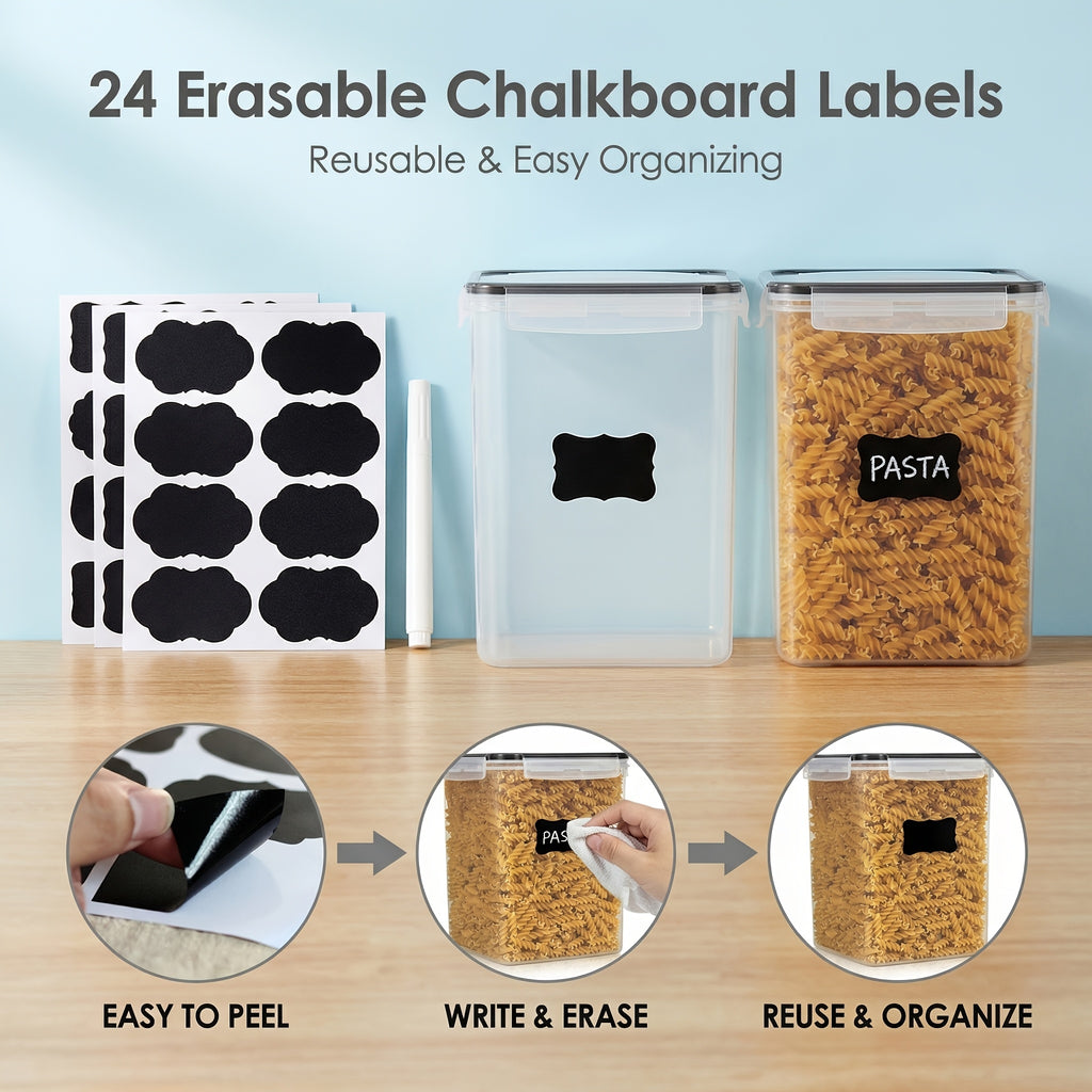 4pcs Large Food Storage Containers, BPA Free Plastic Airtight Canisters for Flour, Sugar, Baking Supplies, Rice with Lids, Black