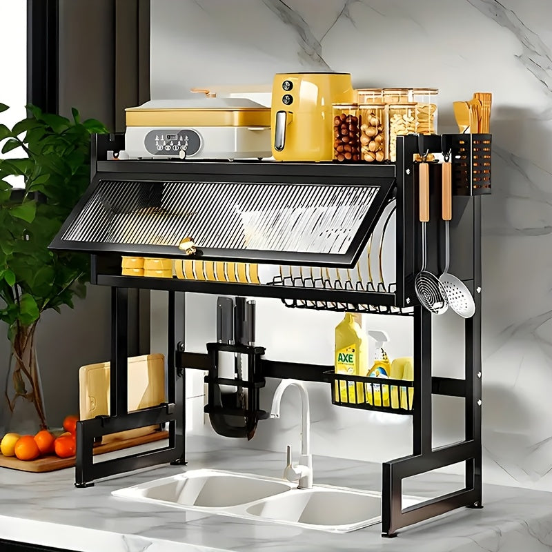 Multi-Layer Dish Drying Rack for Kitchen Countertops, Designed to Keep Dishes Dust-Free And Organized, Suitable for Household Utensils, in Black