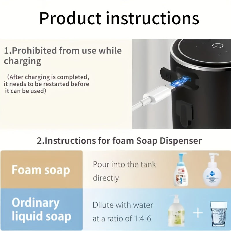 Smart Sensor Soap Dispenser | Automatic No-Touch Liquid Release, 13.53oz Capacity, Four-Level Adjustable Flow Rate, Electric Power Display, Freely Replaceable Fluid, USB Quick Charging, Wall Mount, Nickel