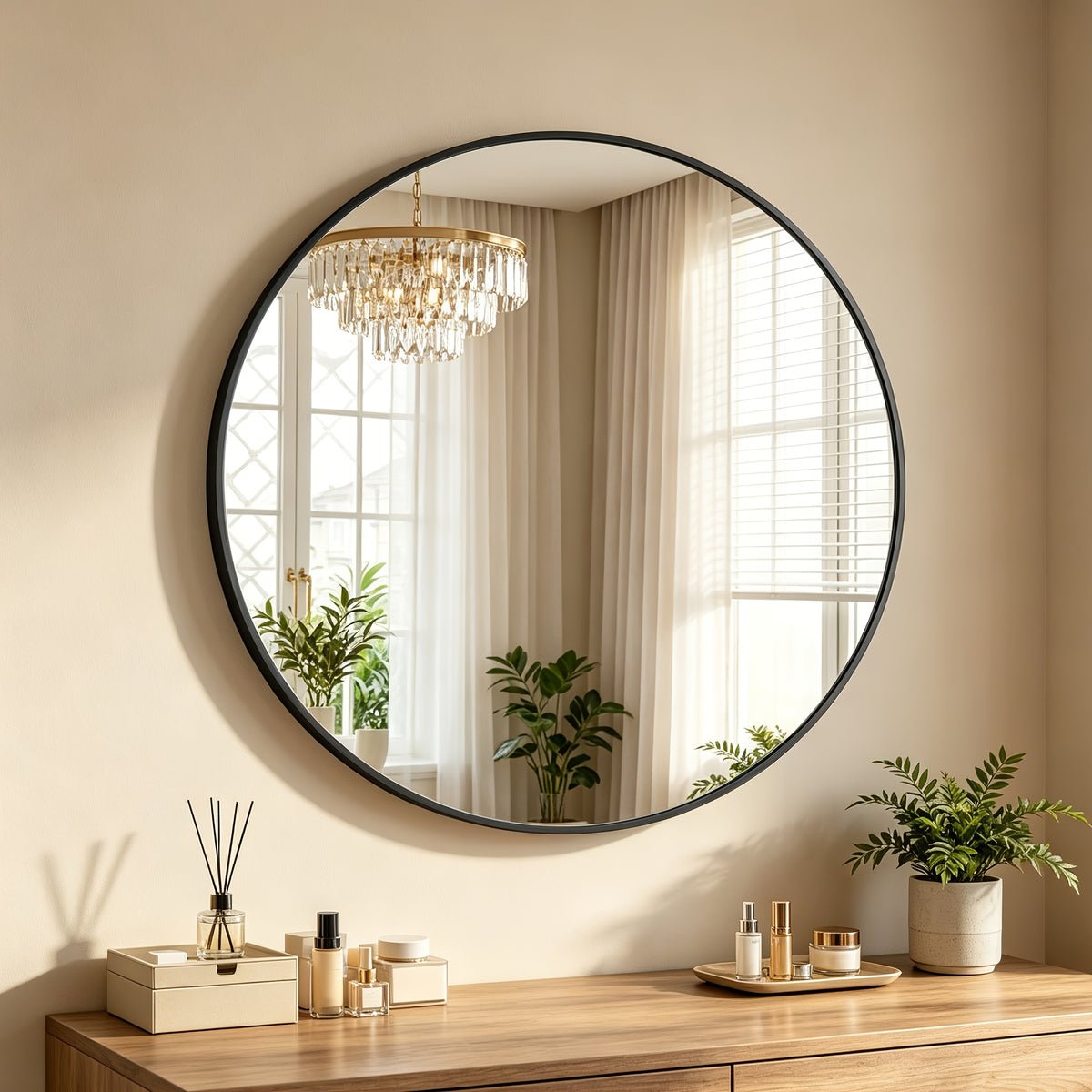 Full Length Floor Mirror, Shatterproof Tempered Glass & Metal Frame, Free Standing or Leaning Dressing Mirror, Circle Vanity Mirrors in Various Sizes Suitable for Home Decor, Bathroom Bedroom Living Room Entryway, Hanging or Leaning