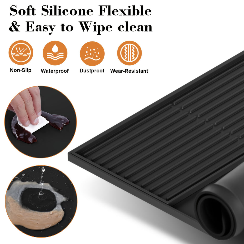 2-in-1 Silicone Coffee Mat with Raised Edges, Countertop Coffee Bar Mat, Suitable as a Coffee Bar Accessory for Under Coffee Machines and Espresso Machines, Dish Drying Mat, Black, 23.6'' X 15.7''