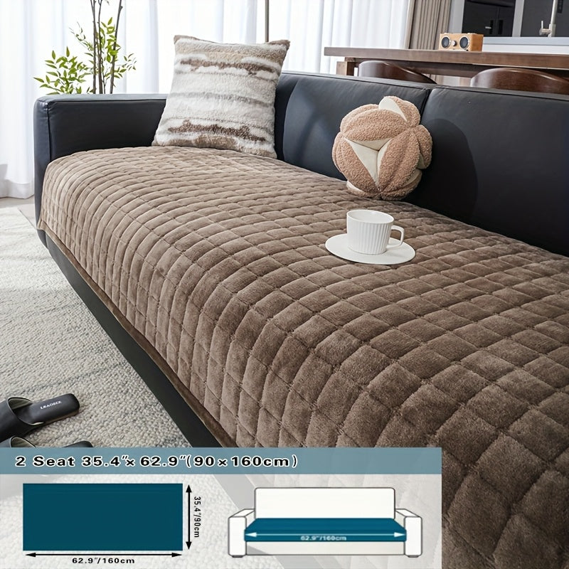 1pc Bohemian Style Soft Flannel Sofa Cushion Cover Non-Slip Machine Washable Solid Color Fit For 2/3/4-Seater Couches, Living Room Bedroom Office Home Decor, Cushion Covers For Couch, Bedroom Comfort Accessory, Plush Texture Design, Easycare Material