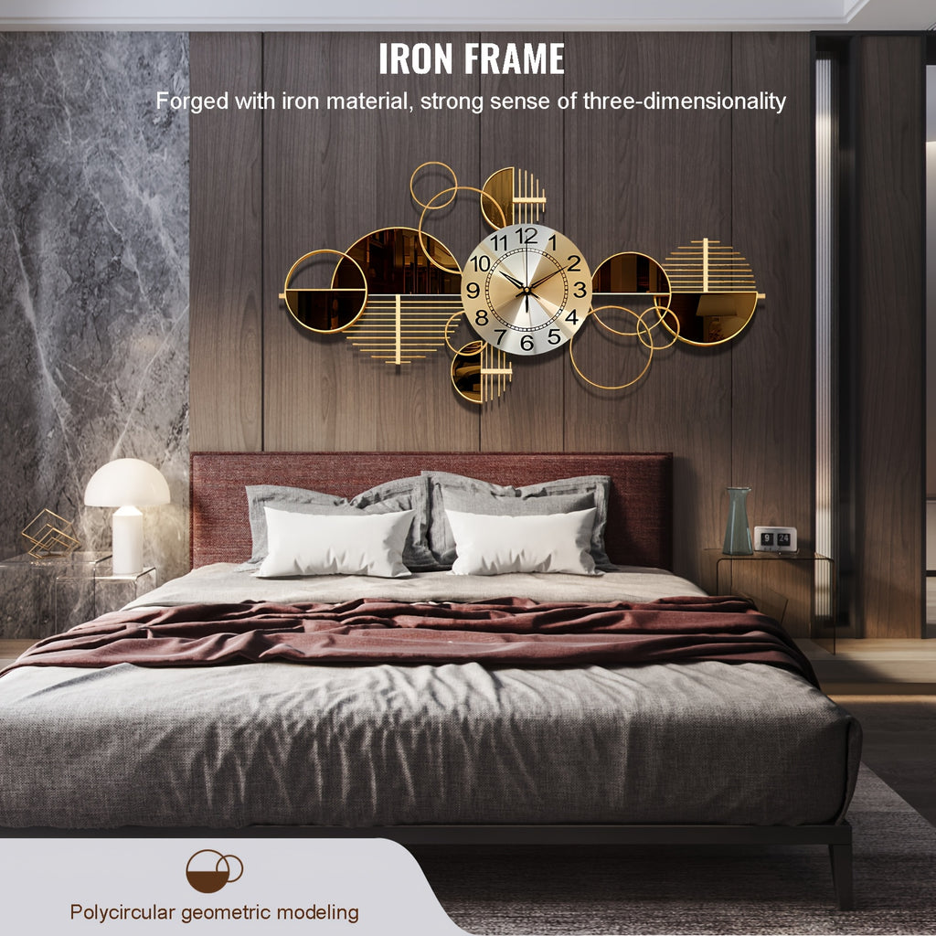 1pc Metal Wall Clock, Rectangle Silent Wall Art Clock for Living Room Bedroom, Modern Decorative Wall Clock with Arched Crown, No-Ticking, 34 x 17 Inch