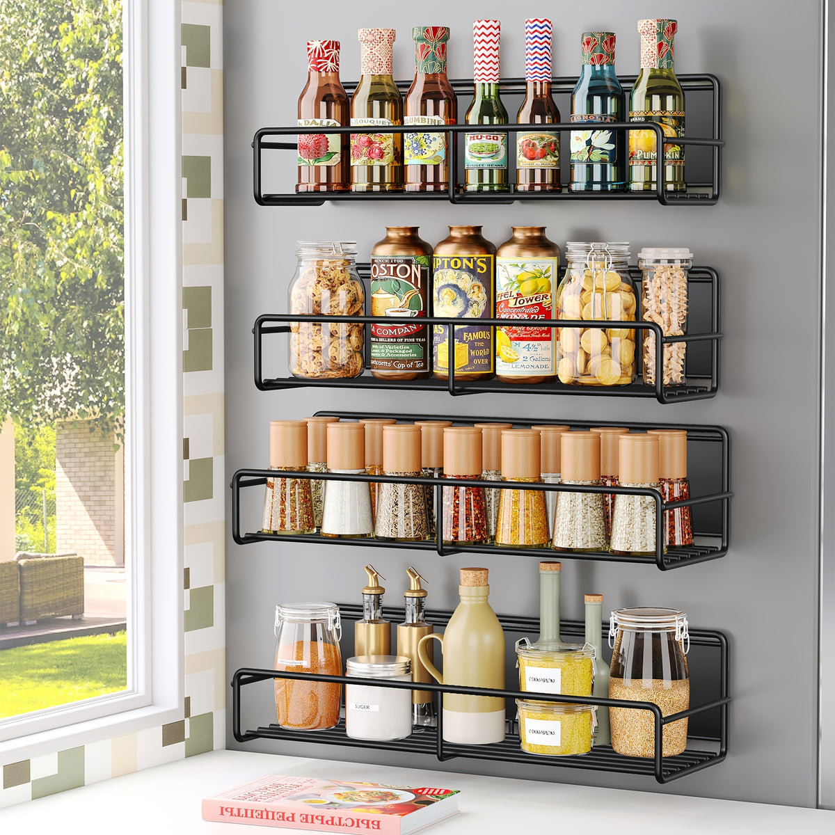 4pcs Magnetic Spice Adjustable Storage Shelf, No-Punch Kitchen Refrigerator Magnetic Shelf, Strong Magnetic Spice Storage Shelf, Washing Machine Storage Shelf, No-Punch Wall Mounted Storage Shelf, Kitchen Storage Accessories, Coffee Bar Accessories