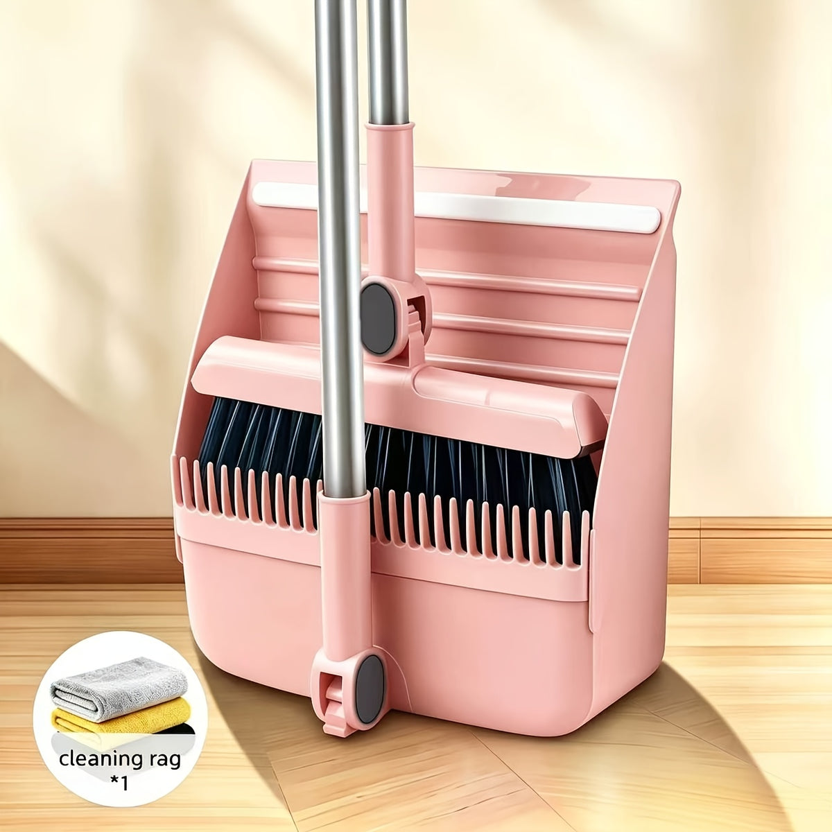 3-in-1 Upright Broom And Dustpan Combo, Long Handle Floor Sweeping Brush Set With Comb Teeth Dustpan, Garbage Bag Holder, Indoor Outdoor Cleaning Kit For Kitchen, Balcony, Patio, Garage, Party Cleanup