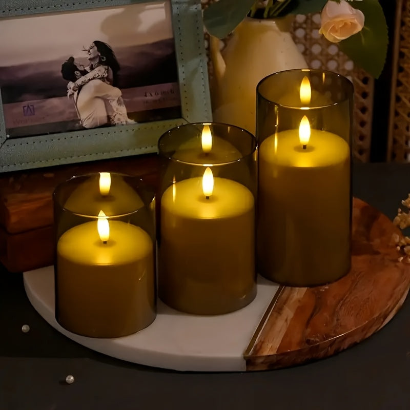 3pcs Flameless LED Candles Battery-Powered with Remote, Realistic Flickering Flame ABS Suitable for Home, Wedding, Christmas, Halloween Decorations - Flameless Cylindrical Candles for Use, Remote Operation, No Smoke