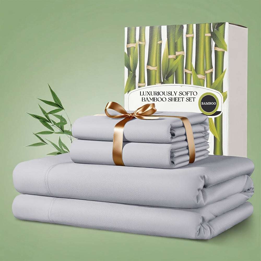 4pcs Bamboo Bed Sheet Set, 2200 TC Cooling Fabric, Bamboo Fitted Sheet Set, Extra 18"-24" Deep Pocket, Cooling & Breathable with Smooth Feel, Queen Size Sheets Ultra Soft for Hot Sleepers, Shrink, Fade Wrinkle Resistant, Hotel Quality Bamboo Sheets