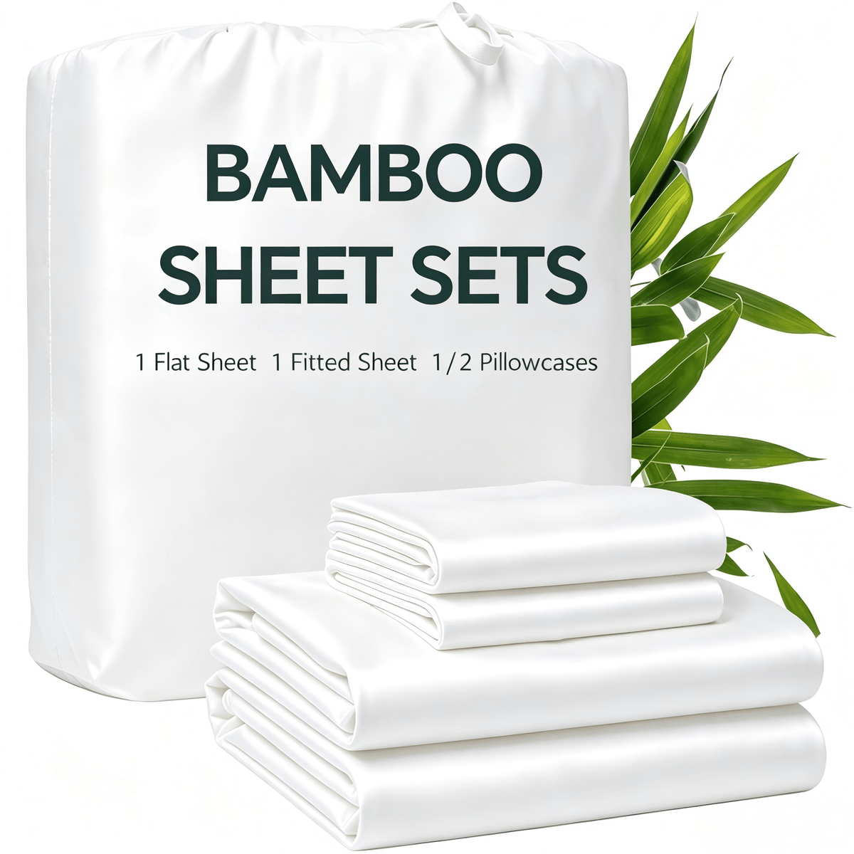 3/4pcs Bamboo Bed Sheet Set with Pillowcases, 16" Deep Pockets Soft Breathable Fitted Sheet, Queen King Size Bed Sheets, Bedroom Home Decor Bedding for Daily Use