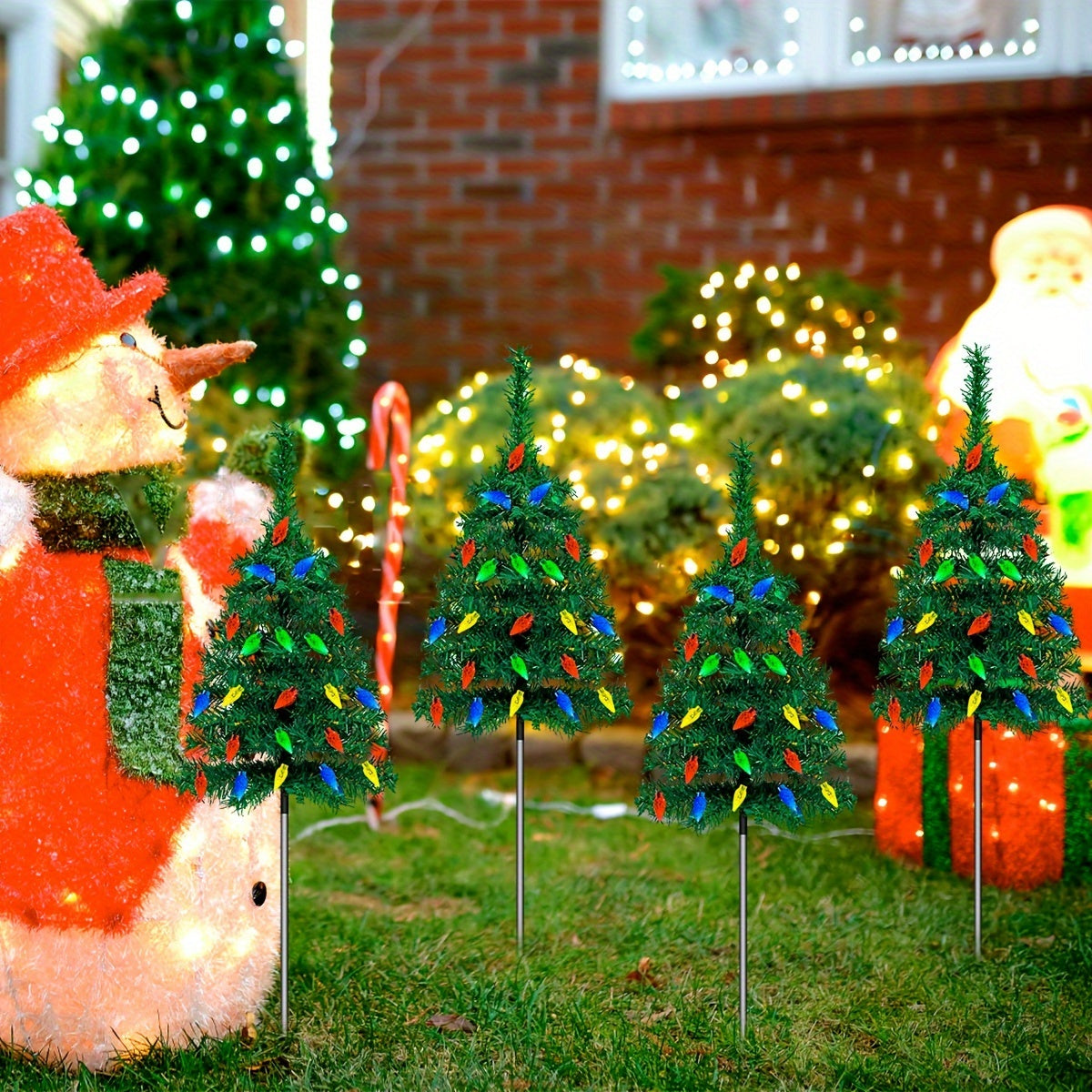 4pcs/ Set Christmas Tree Lights Holiday Decorations, Small Path Lights, Atmosphere Lights, Christmas Decoration Lightsfor Halloween Christmas